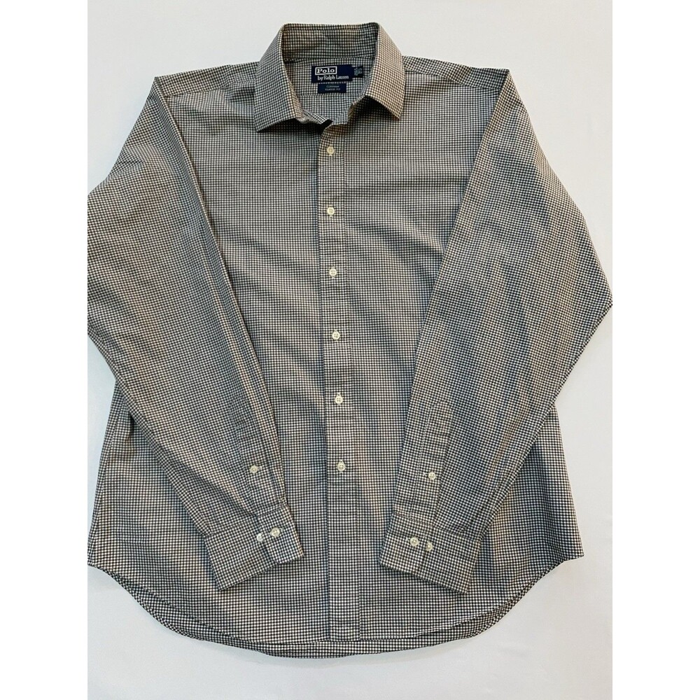 Polo Ralph Lauren Curham Classic Fit Dress Shirt Men's 16.5 36/37 Brown Gingham